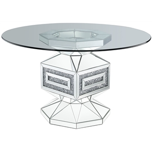 Bowery Hill Round Glass Dining Table with Mirrored Pedestal Base
