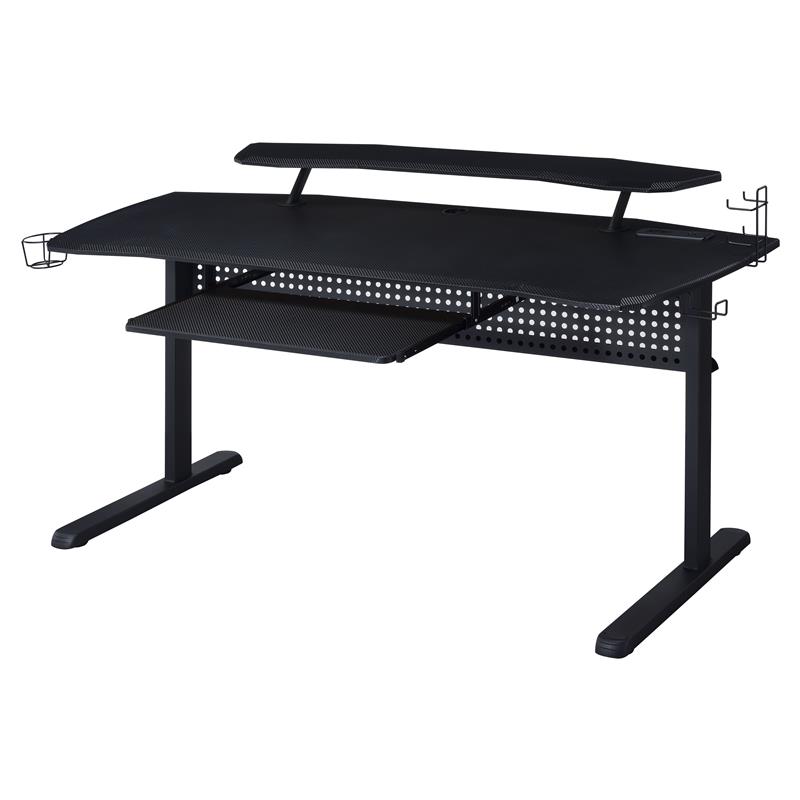 Bowery Hill Metal Frame Gaming Table with USB Port and LED Light in Black