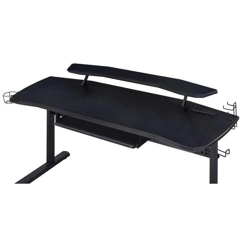 Bowery Hill Metal Frame Gaming Table with USB Port and LED Light in Black