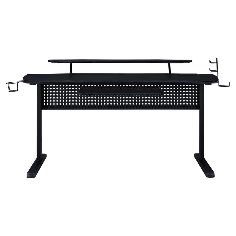 Bowery Hill Metal Frame Gaming Table with USB Port and LED Light in Black