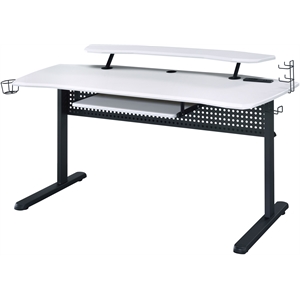Bowery Hill Wooden Top Gaming Table with USB Port in Black and White