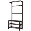Bowery Hill Wooden Hall Tree with 5 Hooks and 2 Cloth Rods in Espresso