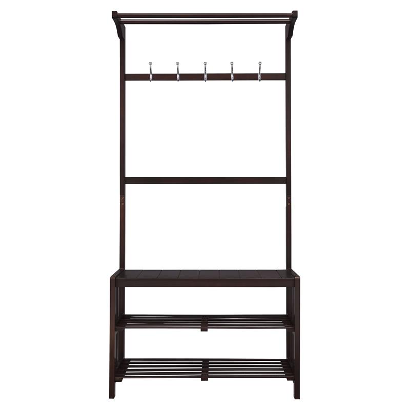 Bowery Hill Wooden Hall Tree with 5 Hooks and 2 Cloth Rods in Espresso
