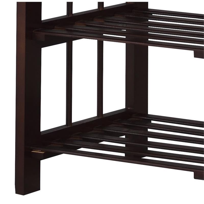 Bowery Hill Wooden Hall Tree with 5 Hooks and 2 Cloth Rods in Espresso