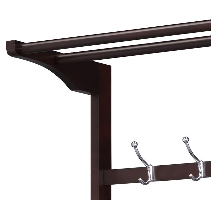 Bowery Hill Wooden Hall Tree with 5 Hooks and 2 Cloth Rods in Espresso