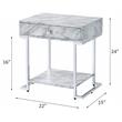 Bowery Hill 1-Drawer Nightstand with Faux Marble Top and Chrome Base