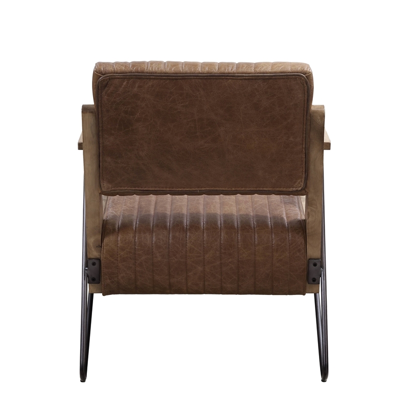 Bowery Hill Upholstered Accent Chair in Cocoa Leather and Iron Frame