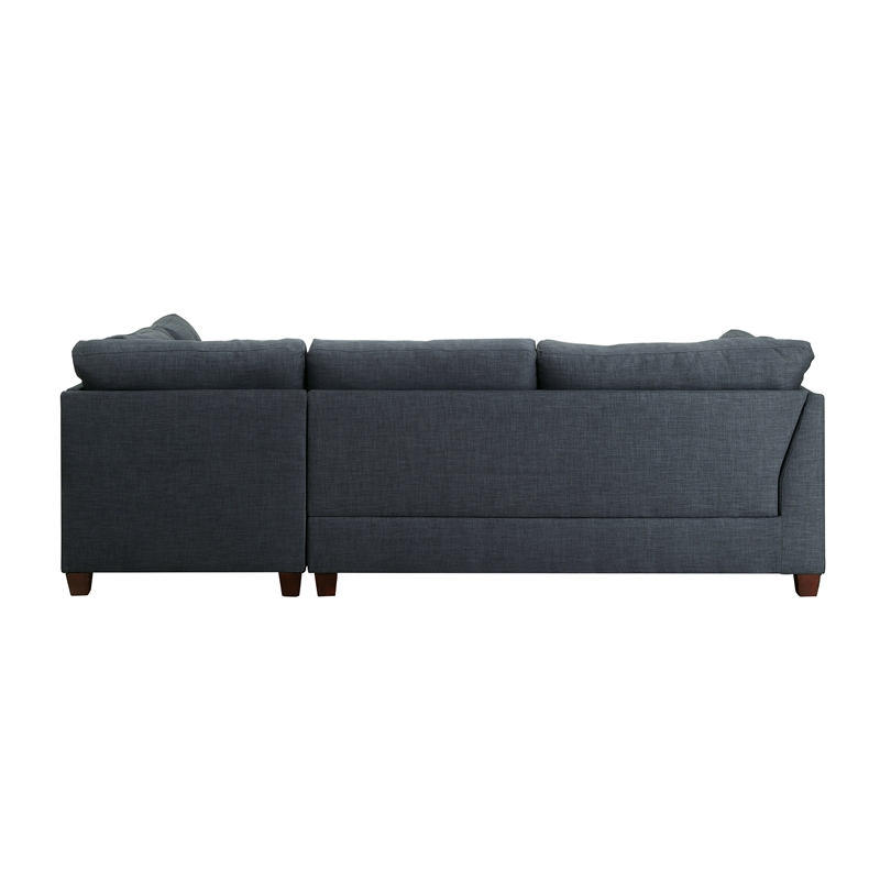Bowery Hill L-Shaped Sectional Sofa with Ottoman in Dark Blue Linen