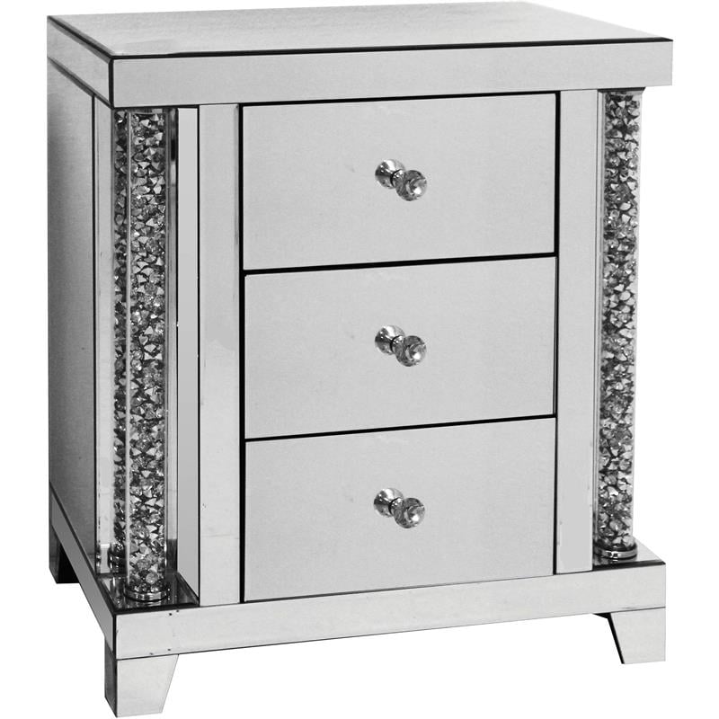 Bowery Hill Mirrored Accent Table with 3 Drawers and Faux Diamond Inlays