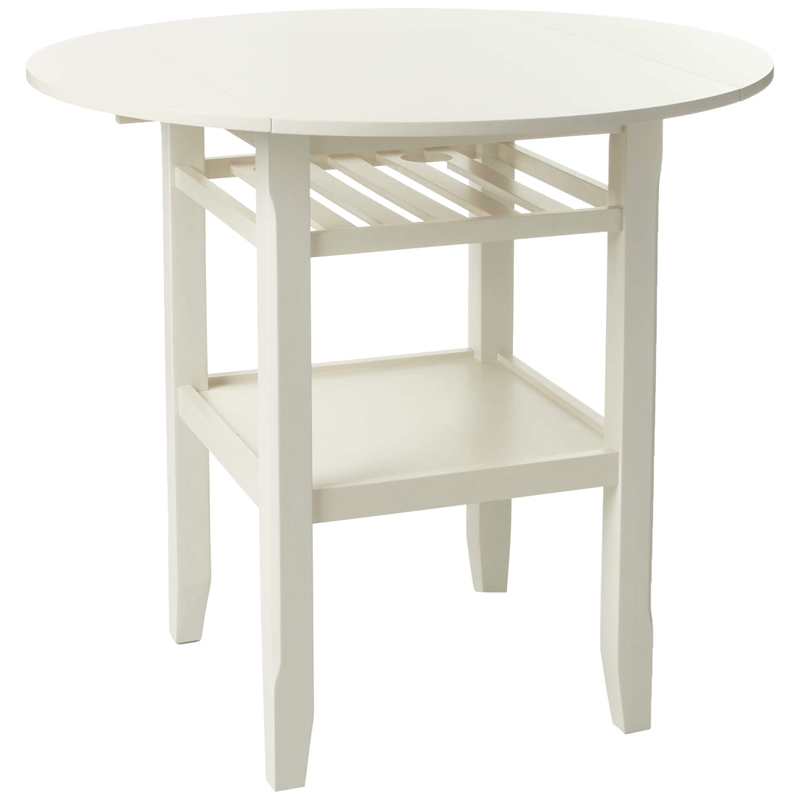 Bowery Hill Round Counter Height Table with Drop Leaves in Cream Wood