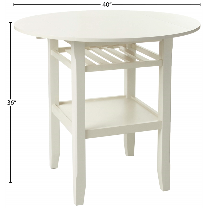 Bowery Hill Round Counter Height Table with Drop Leaves in Cream Wood