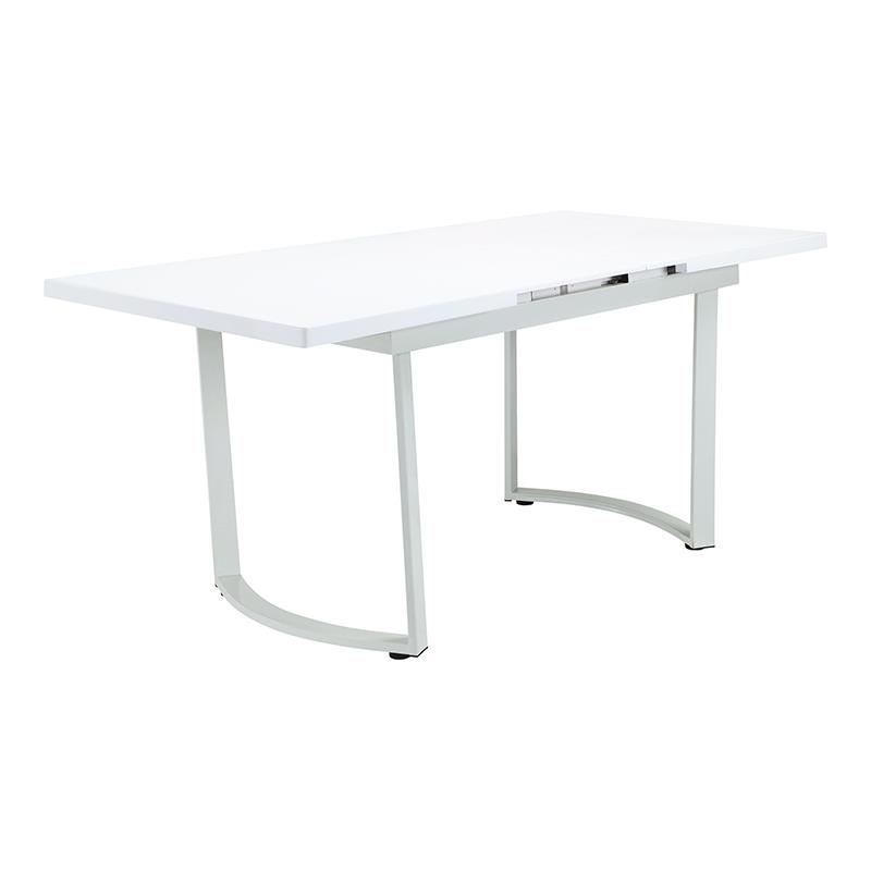 Bowery Hill Engineered Wood Dining Table in High Gloss White with Leaf