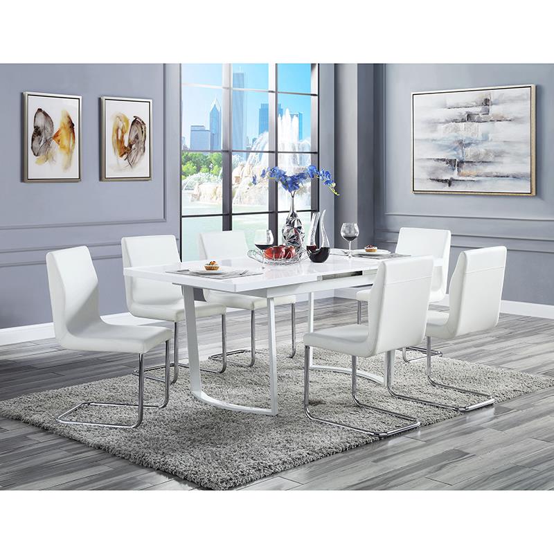 Bowery Hill Engineered Wood Dining Table in High Gloss White with Leaf