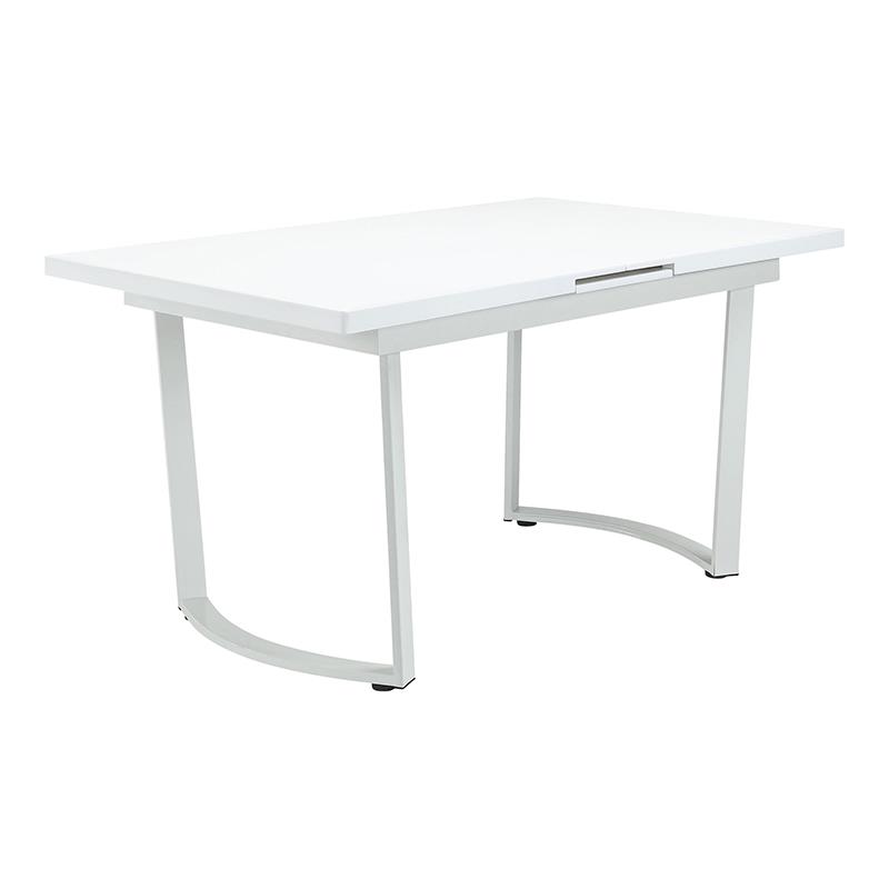 Bowery Hill Engineered Wood Dining Table in High Gloss White with Leaf