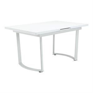 Bowery Hill Engineered Wood Dining Table in High Gloss White with Leaf