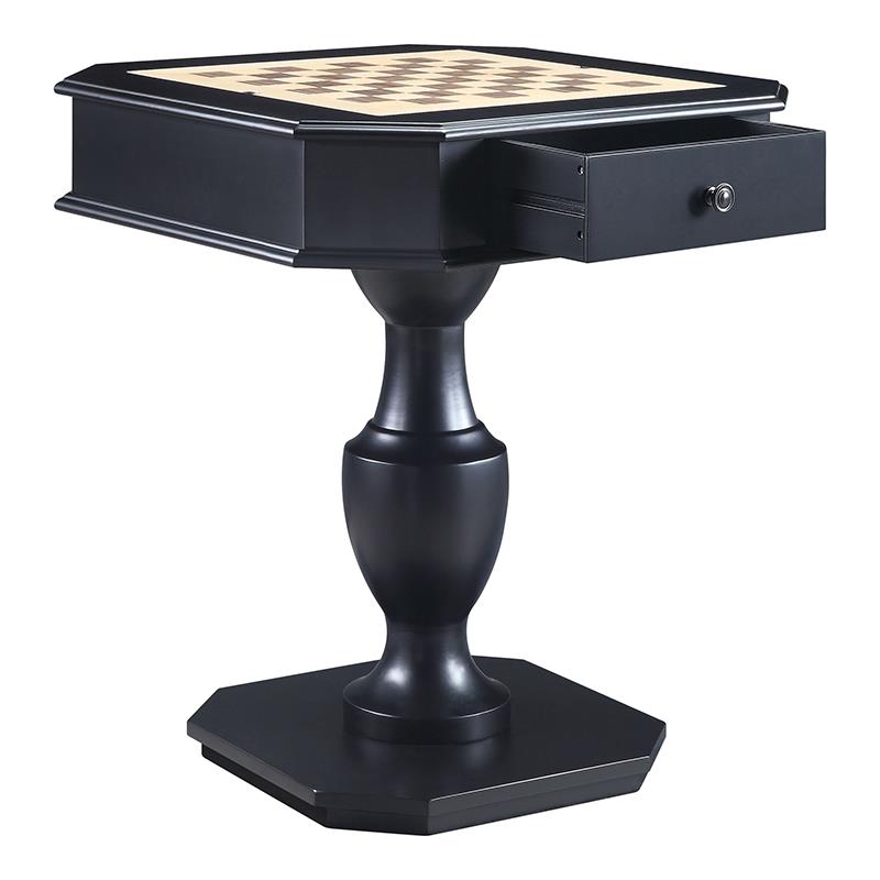 Bowery Hill 2-Drawer Wooden Game Table in Black with Reversible Game Tray
