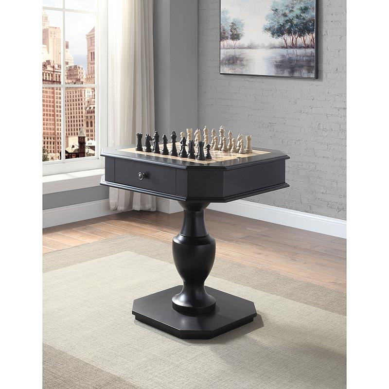 Bowery Hill 2-Drawer Wooden Game Table in Black with Reversible Game Tray