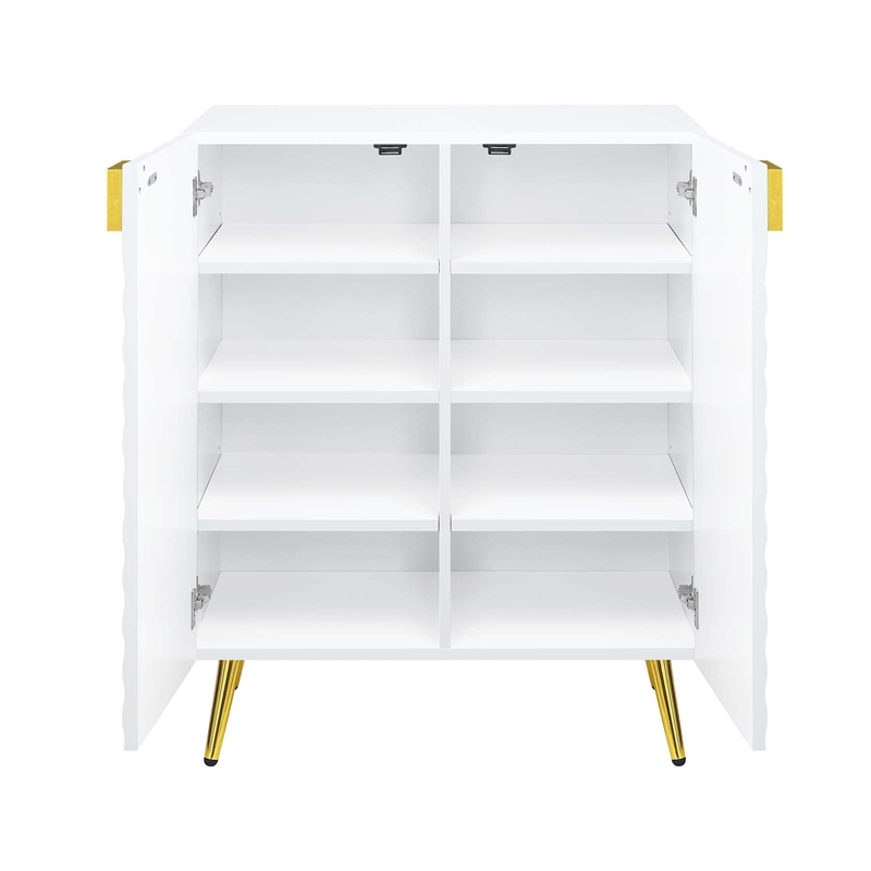 Bowery Hill 2-Door Console Table with Metal Legs in White High Gloss Finish