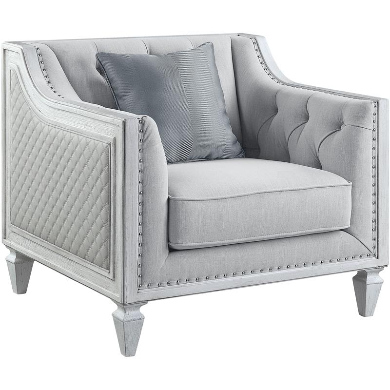 Bowery Hill Chair in Light Gray Linen & Weathered White Finish