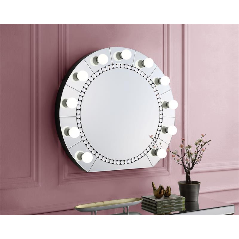 Bowery Hill Round Glass Wall Decor with Faux Crystal Diamonds