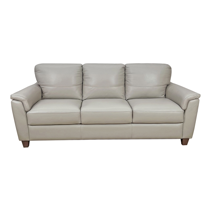 Bowery Hill Pillow Top Arm Sofa in Beige Leather with Wooden Inner Frame