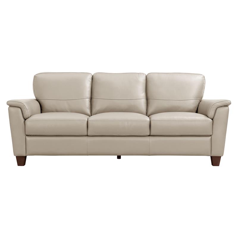 Bowery Hill Pillow Top Arm Sofa in Beige Leather with Wooden Inner Frame