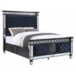 Bowery Hill Eastern King Panel Bed in Dark Navy Velvet with Crystal Buttons