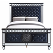 Bowery Hill Eastern King Panel Bed in Dark Navy Velvet with Crystal Buttons