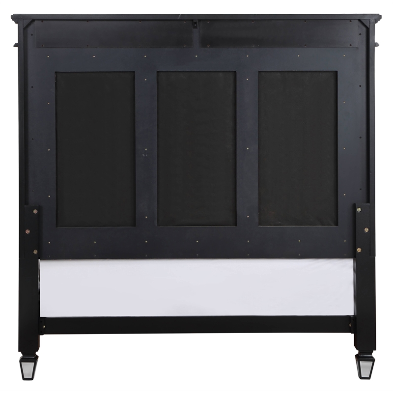 Bowery Hill Eastern King Panel Bed in Dark Navy Velvet with Crystal Buttons