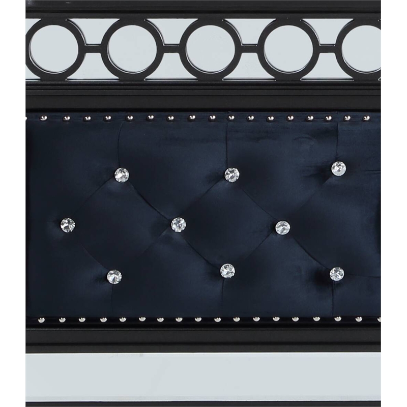 Bowery Hill Eastern King Panel Bed in Dark Navy Velvet with Crystal Buttons