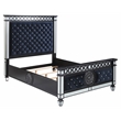 Bowery Hill Eastern King Panel Bed in Dark Navy Velvet with Crystal Buttons
