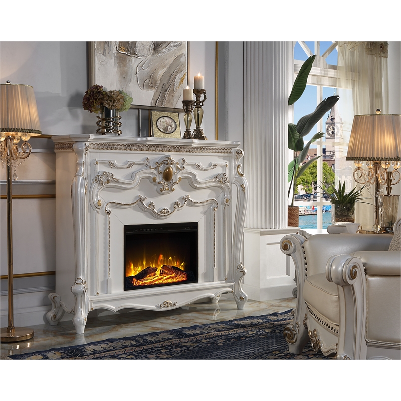 Bowery Hill Electric Fireplace with LED in Antique Pearl Finish