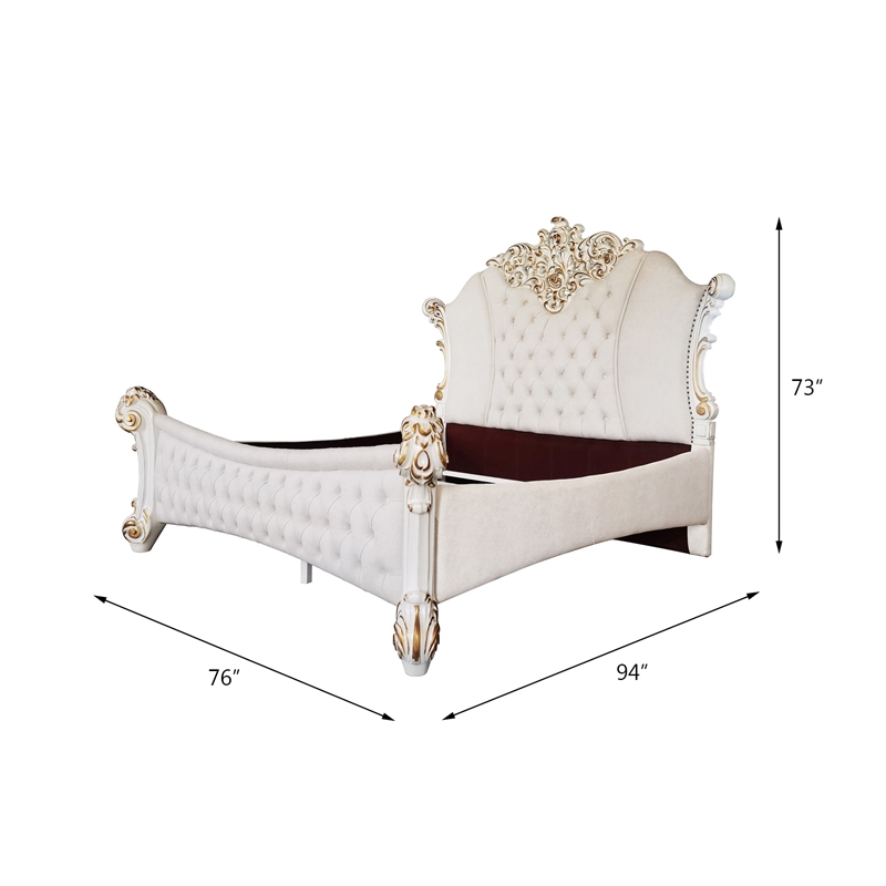 Bowery Hill Queen Bed in Two Tone Ivory Fabric with Button-Tufted Panels