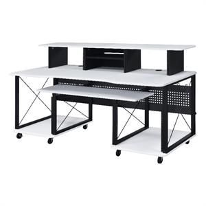 Bowery Hill Music Desk with Metal Frame Storage in White and Black