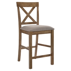 Bowery Hill Counter Height Chair Set in Tan Linen and Weathered Oak