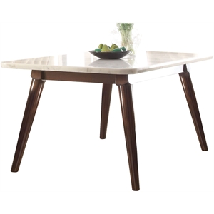 Bowery Hill Rectangular Marble Top Dining Table in White and Walnut