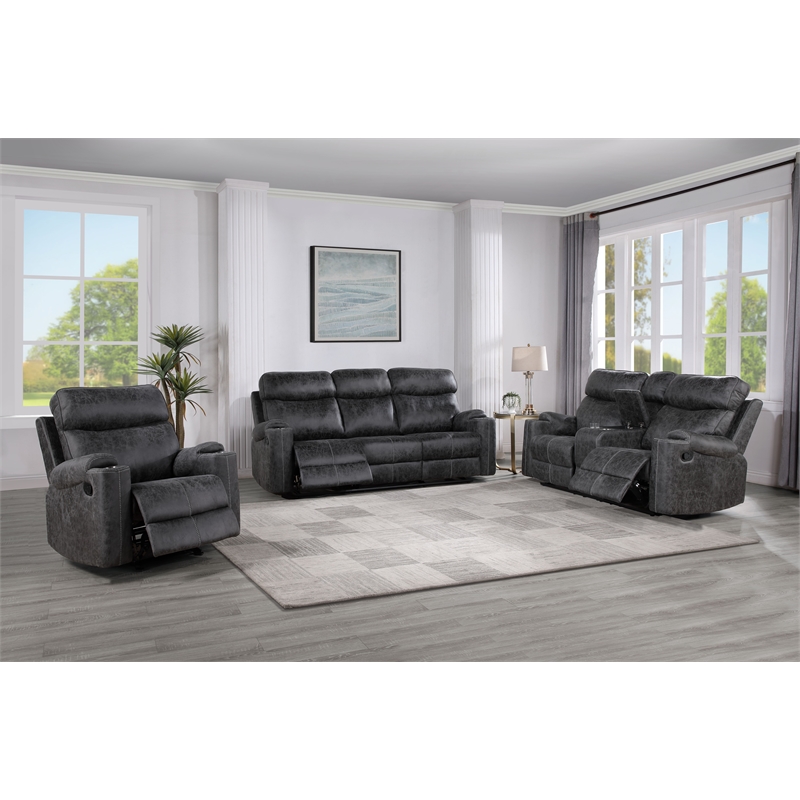 Bowery Hill Motion Loveseat with Console in Microfiber Dark Gray