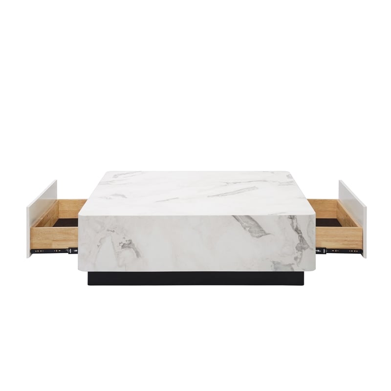 Bowery Hill Square Coffee Table in Wood White Finish with Storage
