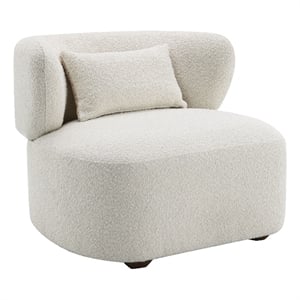 Bowery Hill Boucle Fabric Accent Chair with Wooden Frame and Pillow