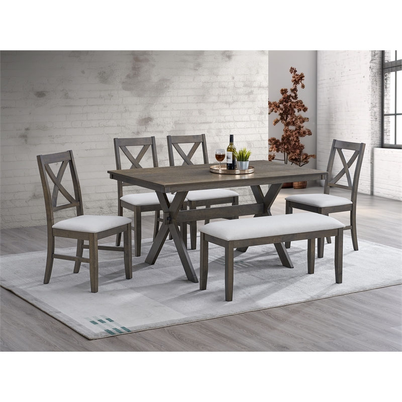 Bowery Hill Transitional Rubberwood Dining Table with X-Shaped Legs in Gray