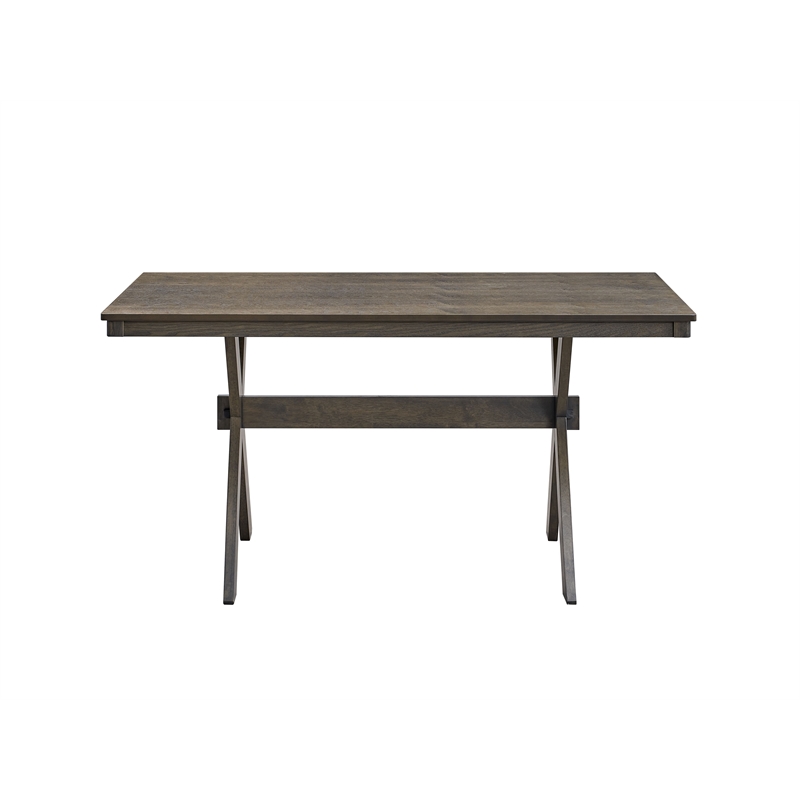 Bowery Hill Transitional Rubberwood Dining Table with X-Shaped Legs in Gray