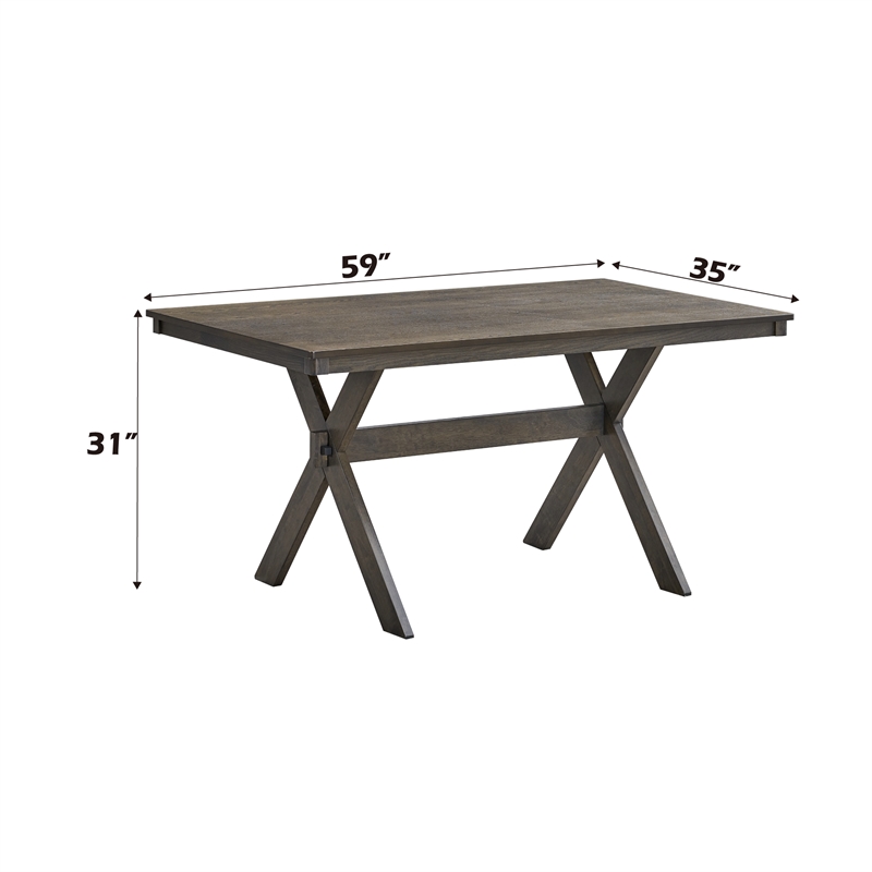 Bowery Hill Transitional Rubberwood Dining Table with X-Shaped Legs in Gray