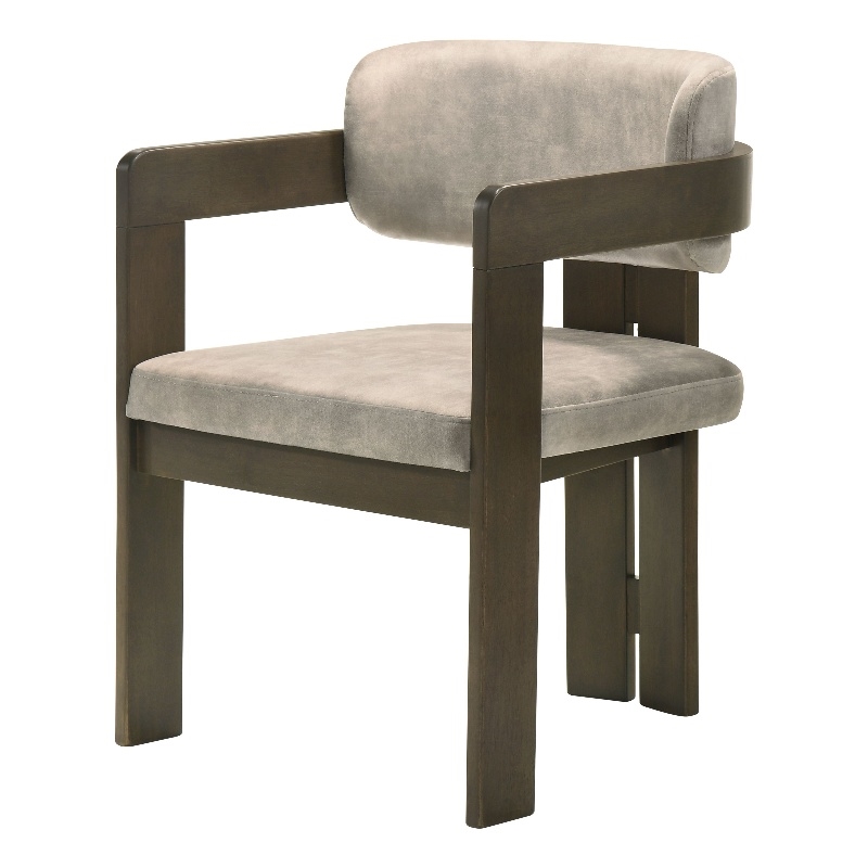 Bowery Hill Wood Side Chair with Microfiber Cushions in Light Gray