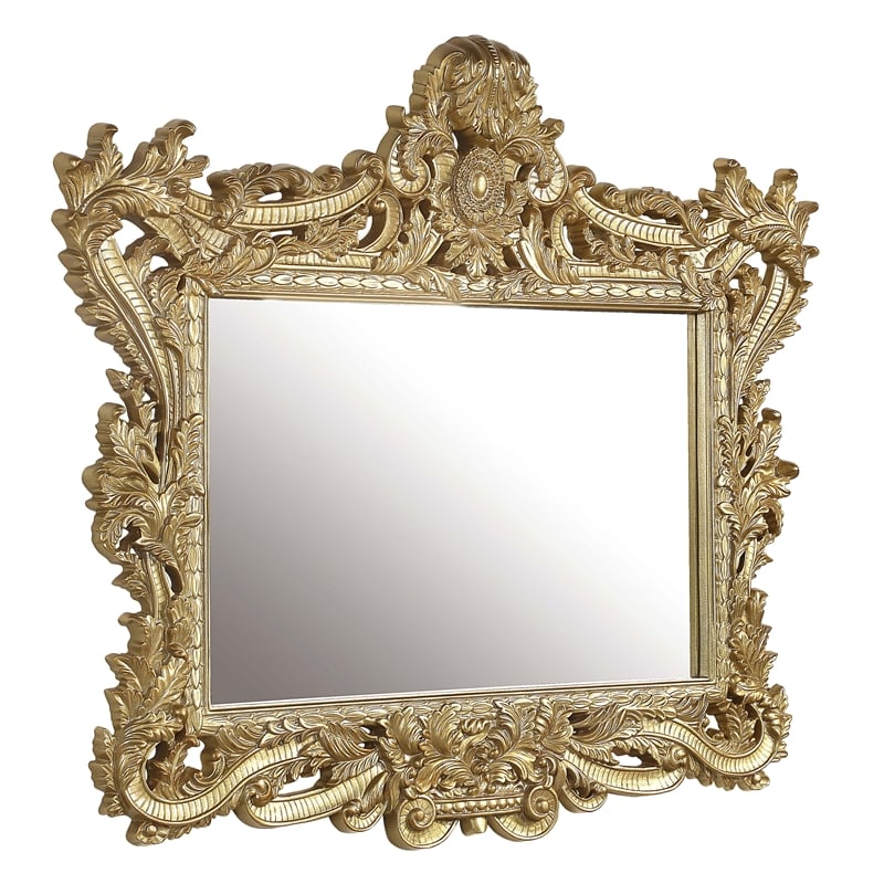 Bowery Hill MDF Ornate Mirror with Intricate Carvings in Gold Finish