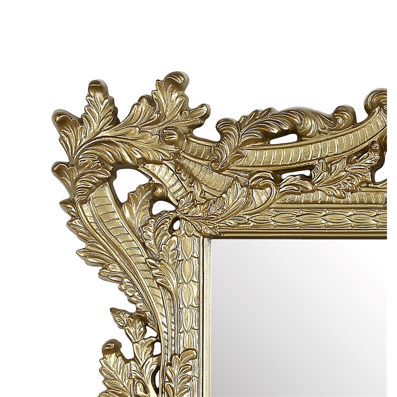 Bowery Hill MDF Ornate Mirror with Intricate Carvings in Gold Finish