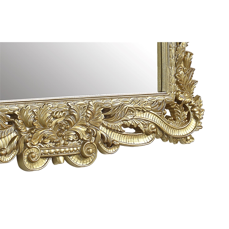Bowery Hill MDF Ornate Mirror with Intricate Carvings in Gold Finish