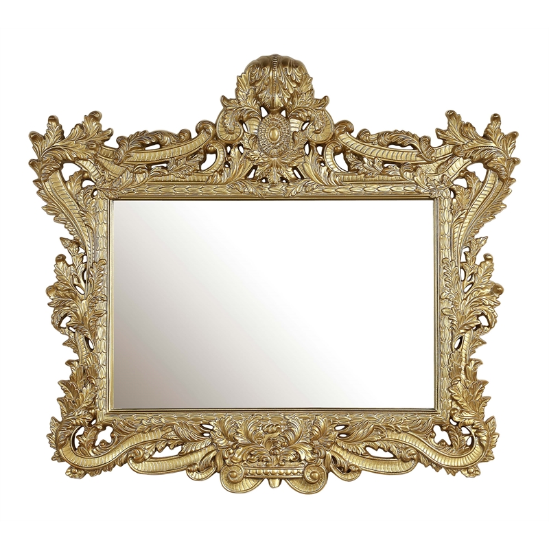 Bowery Hill MDF Ornate Mirror with Intricate Carvings in Gold Finish