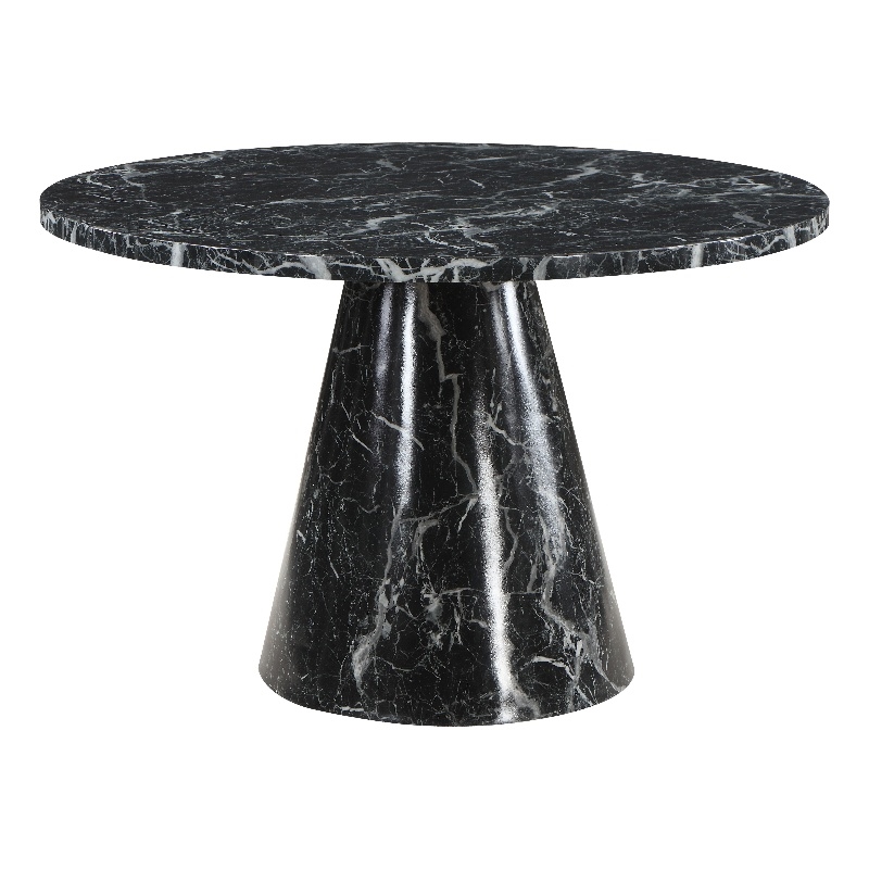 Bowery Hill Round Pedestal Dining Table in Engineered Stone Black Finish