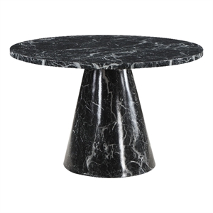 Bowery Hill Round Pedestal Dining Table in Engineered Stone Black Finish