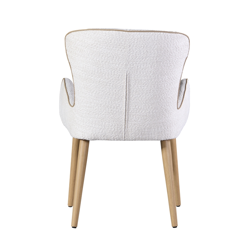 Bowery Hill Fabric Side Chair with Rounded Arms in Beige and Oak (Set of 2)
